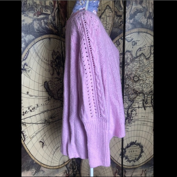 Juicy oversized mohair wool crewneck open knit sweater in bubblegum pink L - Picture 2 of 8